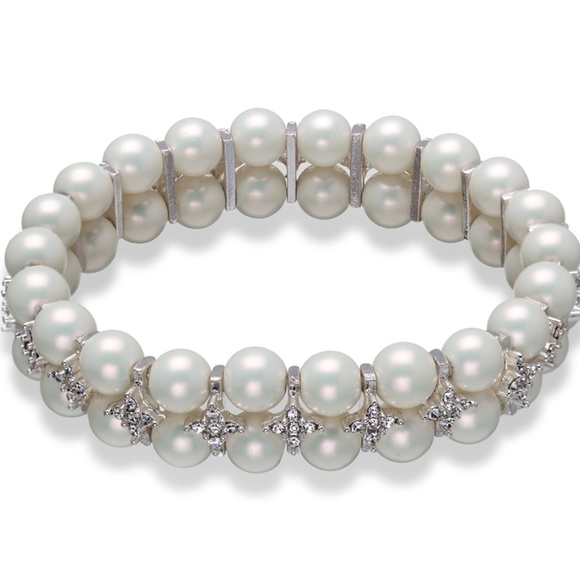 Montreal-Made Faux Pearl & Crystal Stretch Bracelet - Picture 1 of 1